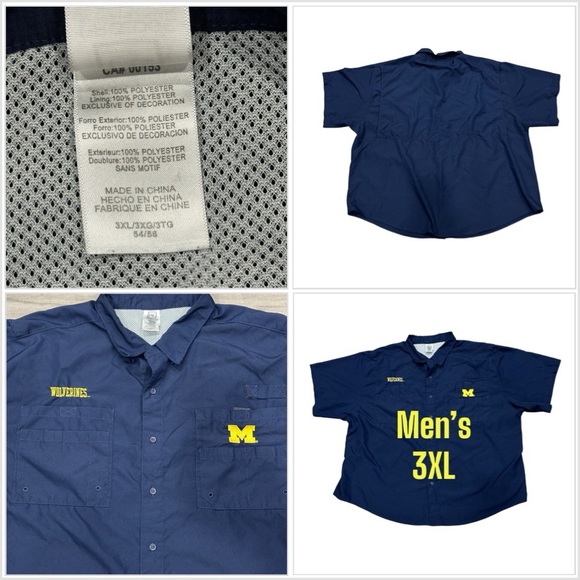 Pro Edge Other - SOLD Michigan Wolverines NCAA 3XL Button Down Shirt Blue Short Sleeve Pockets